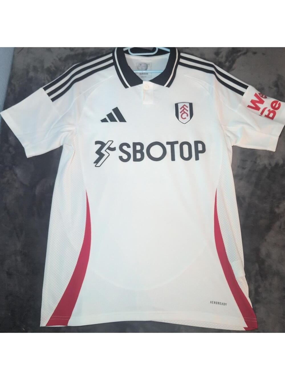 Fulham FC Adidas Soccer Jersey Men's M Slim White Black SBOTOP Premier League